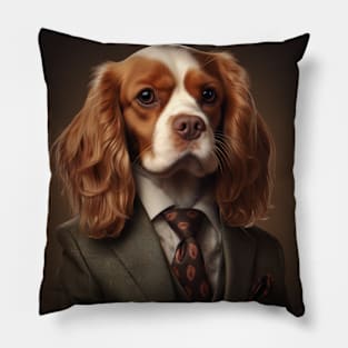 Cavalier King Charles Spaniel Dog in Suit Pillow