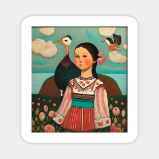 Girl in folk clothes Magnet