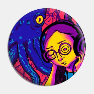 Girl and Octopus Relax to Some Chill Beats Pin