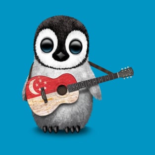 Baby Penguin Playing Singapore Flag Guitar T-Shirt