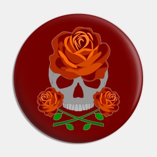 Orange Rose Skull Pin