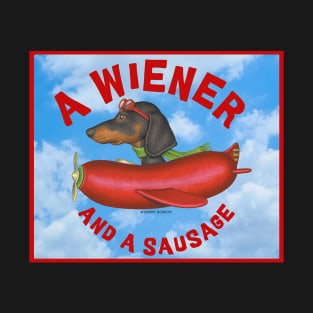 Fun Dachshund flying hot dog plane A wiener and a sausage T-Shirt