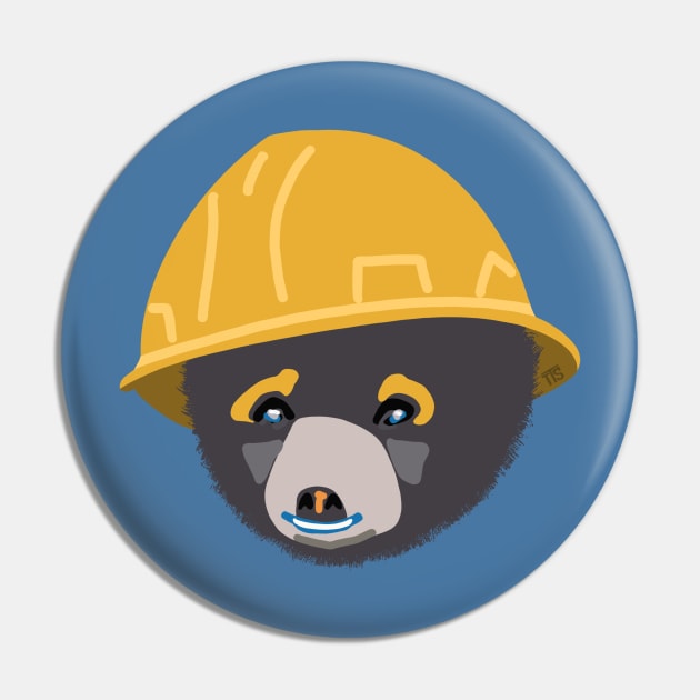 Funny Baby Bear Cub in Yellow Hard Hat Construction Humor Pin by The Trades Store