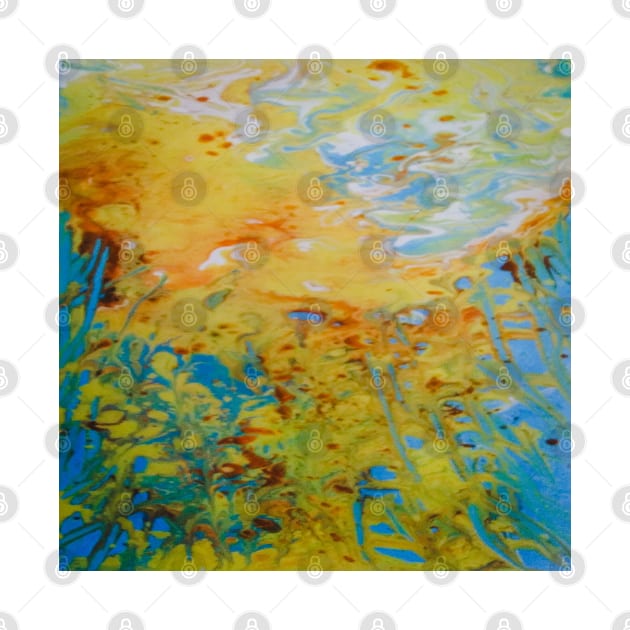 Abstract Jellyfish Painting Fluid Art Design In Vibrant Colors Blues, Oranges, Yellows and White by AJDesignsstuff