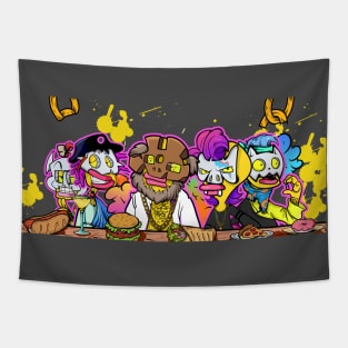 Last colorful supper inspired cartoon illustration design Tapestry