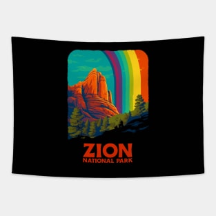 Gay Zion National Park Rainbow - Zion Hiking Utah - LGBTQ+ Pride Queer Lesbian Camping Tapestry