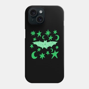 Cute Vampire Bat with Stars and Moons, Green Phone Case