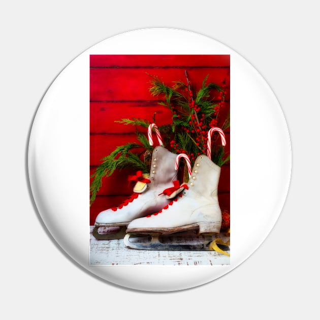 Vintage Women's Ice Skates And Candy Canes Pin by photogarry