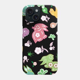 Playful bunnies with cherry blossom,  radish and cabbage seamless repeat pattern Phone Case