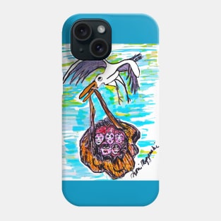 Seagull flying home with her babies Phone Case