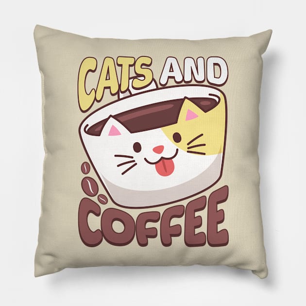 Cats And Coffee! Cute Caffeine Cat Pillow by Cute And Punny