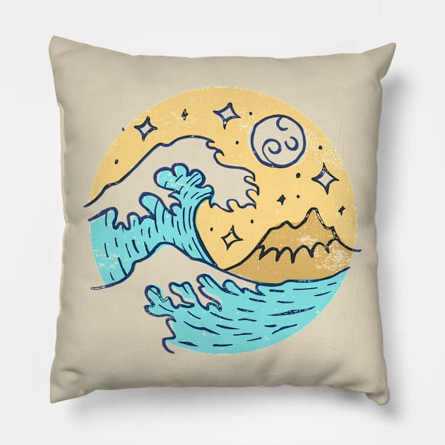 The Great Wave Sun Shine Pillow by RajaGraphica