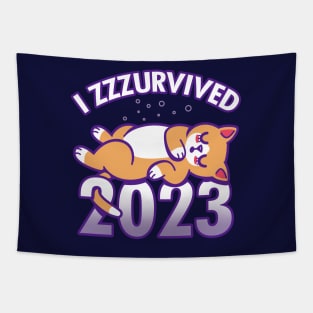 Funny Cute Kawaii Cat New Year 2024 Cat Funny Meme Tapestry