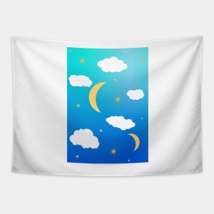 Ombre moon and cloud t-shirt print - ombre Tapestry