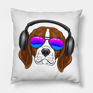 A cool beagle with glasses, headphones, music Pillow