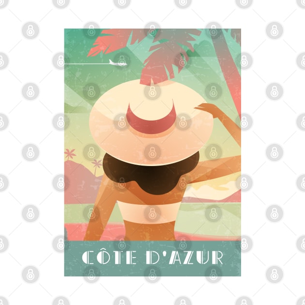 Cote d'Azur, France - Boho Retro travel poster by GreekTavern