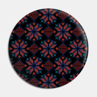 Palestinian Jordanian Embroidery Realistic Traditional Arabic Tatreez Pattern #4 blue-red Pin