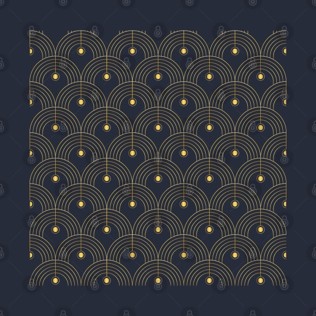 Art Deco luxury arches pattern in navy and gold by kallyfactory