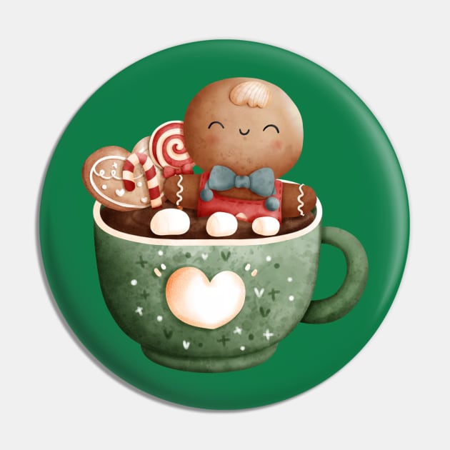 Adorable Christmas Gingerbread Man Bath In A Teacup With Candy Pin by The Little Store Of Magic
