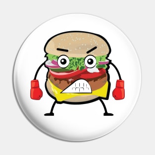 Angry Burger Boxer - Funny Character Illustration Pin