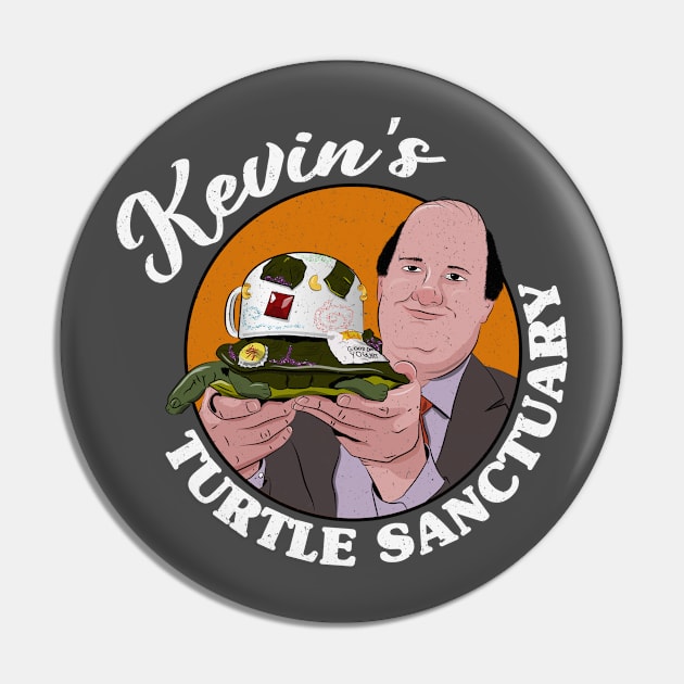 Kevin's Turtle Sanctuary (white text, distressed) Pin by BluPenguin