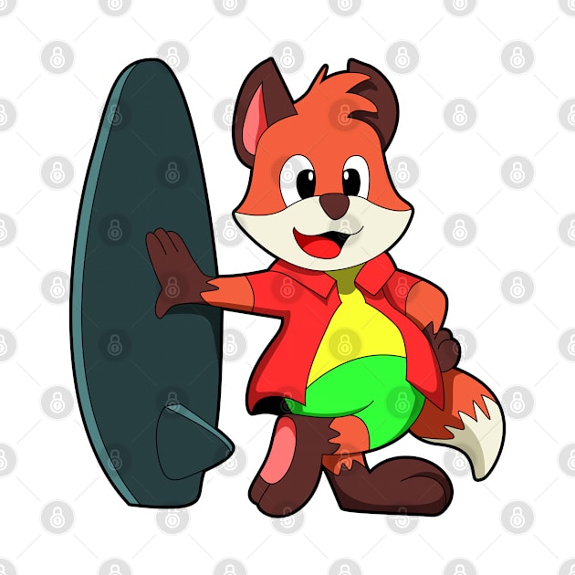 Fox as Surfer with Surfboard by Markus Schnabel