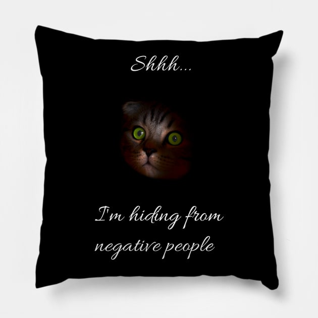 Funny Hiding from Negative people Cute Cat Pillow by Bluepress