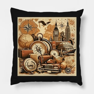 Retro Journey: Vintage Travel Elegance Pillow