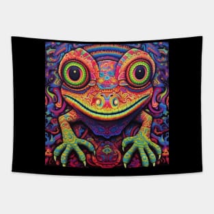 Iguana Face Art - Colorful Reptile Design Tapestry