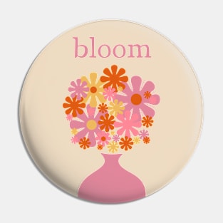 Bloom Retro Flowers in Vase Inspirational Pink Pin