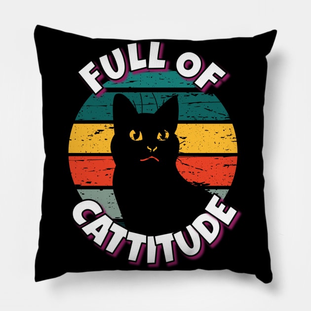 Full Of Cattitude Black Cat Pillow by RockReflections