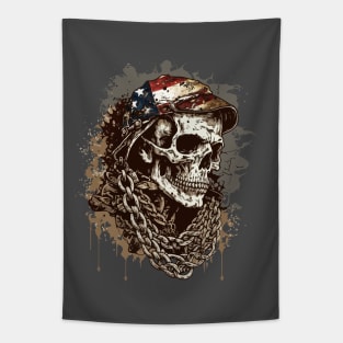 USA Military Veteran American Patriotic Skull Tapestry