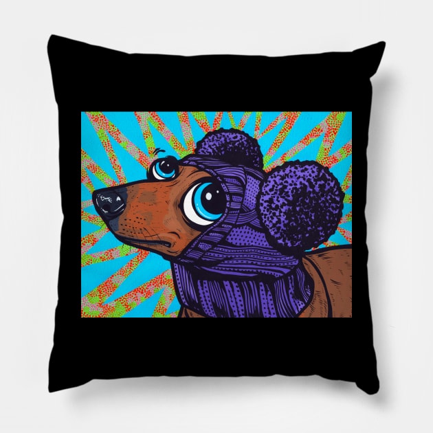 Dachshund Pom Pom Pillow by turddemon