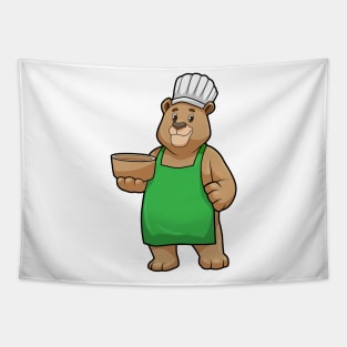 Bear as Cook with Cooking apron & Wooden bowl Tapestry