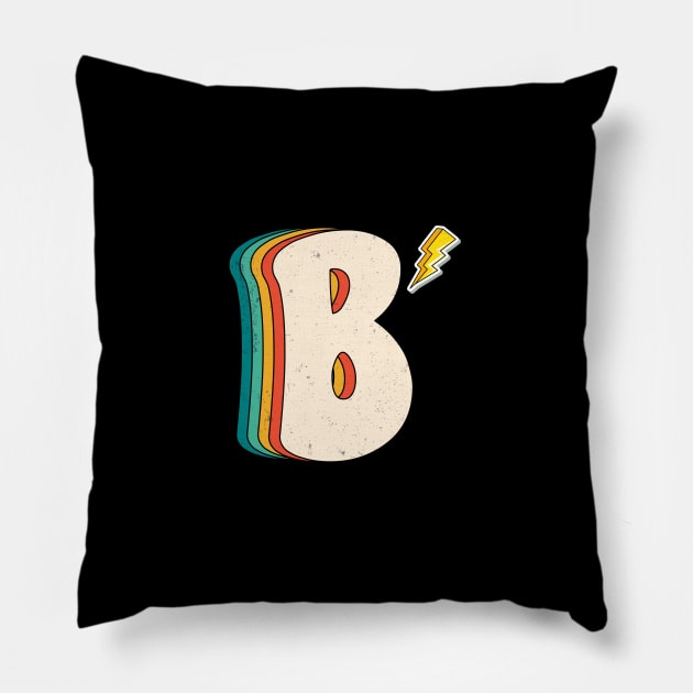 Retro B Letter Colorful Pillow by Artistry Vibes