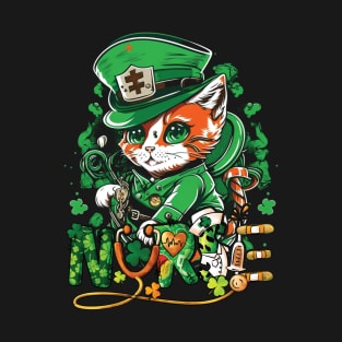 St Patricks Day Nurse Cat Leprechaun Lucky Green Proud Irish T-Shirt