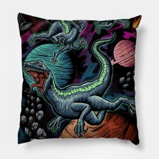 T-Rex Dinosaur Flying in Space Galaxy Pillow