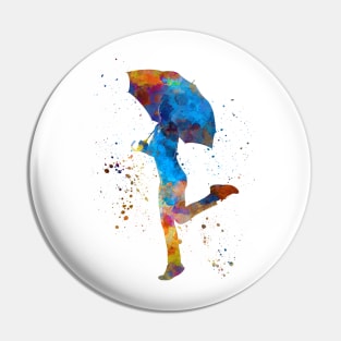 happy woman holding umbrella silhouette in watercolor Pin