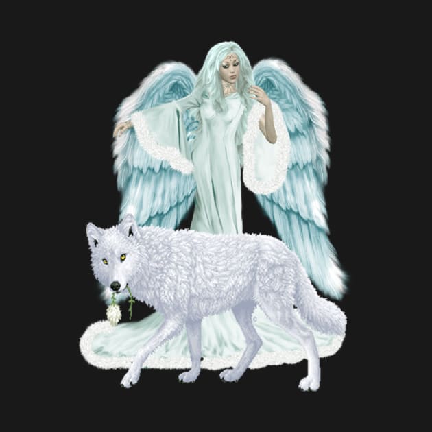 Fantasy Art Winter Angel And Wolf by Atteestude