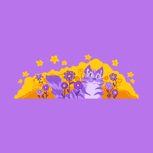 Smiling Purple Cat in Flowers by sky665