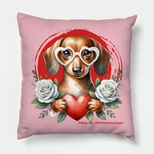 Valentine Dachshund Flowers and Heart Pillow