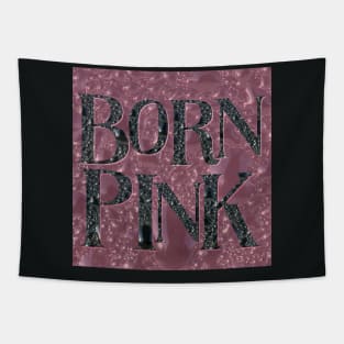 Born Pink FAN ART in Venom Droplets Black Font Dominant - Carnation Pink Background Tapestry