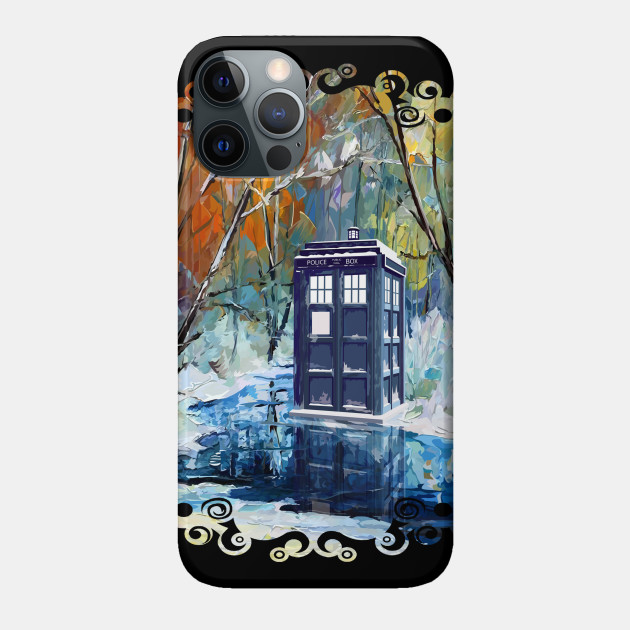 Snowy Blue Phone booth at winter zone - Tardis - Phone Case