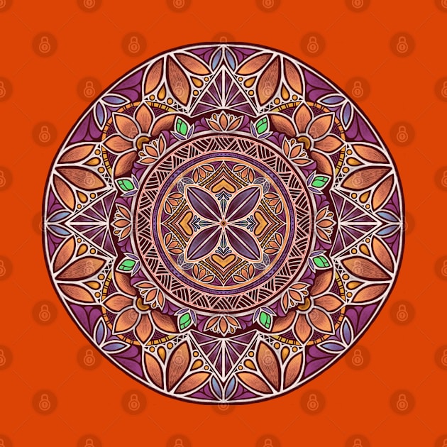 Floral Star Pacific Mandala white on purple by AprilAppleArt