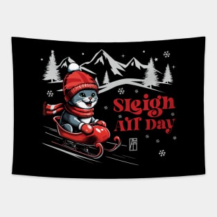 Sleigh All Day - Cat in sleigh - Funny Christmas - Xmas - Happy Holidays Tapestry