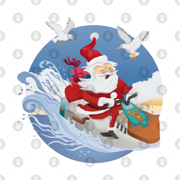Santa Claus riding on jet sky in tropical weather by romulofq