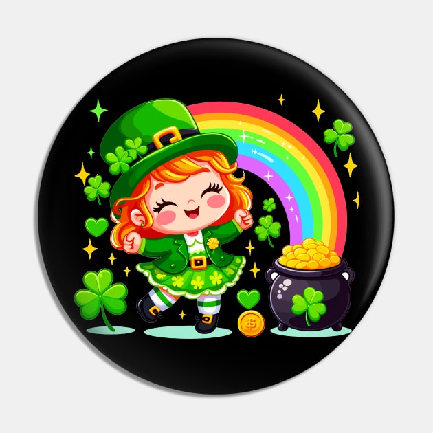 A cute Irish Lassie dancing an Irish jig celebrates St Patrick's Day with a rainbow pot of gold and shamrocks Irish Pride Irish American four leaf clovers Irish dance Pin by Tees 4 Thee