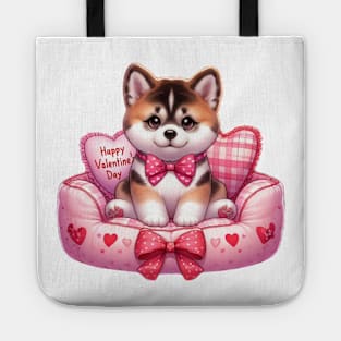 Valentine Akita Dog in Bed Tote