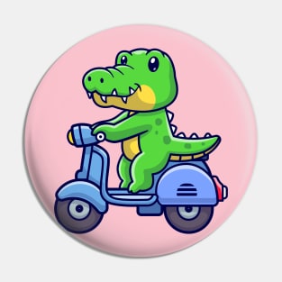 Cute Crocodile Riding Scooter Cartoon Pin