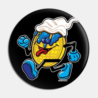 Blueberry Syrup, Blueberries and Whipped Cream Waffle Mascot strutting Pin